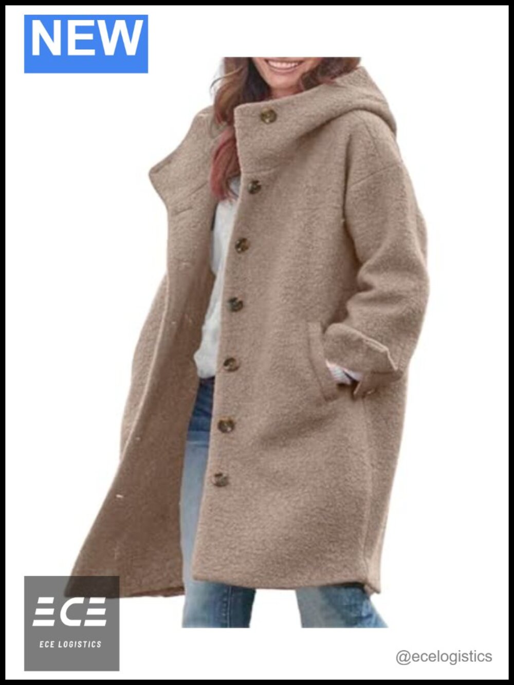 Women's Wool Blend Long Hooded Trench Coat Button Up Winter Coat
